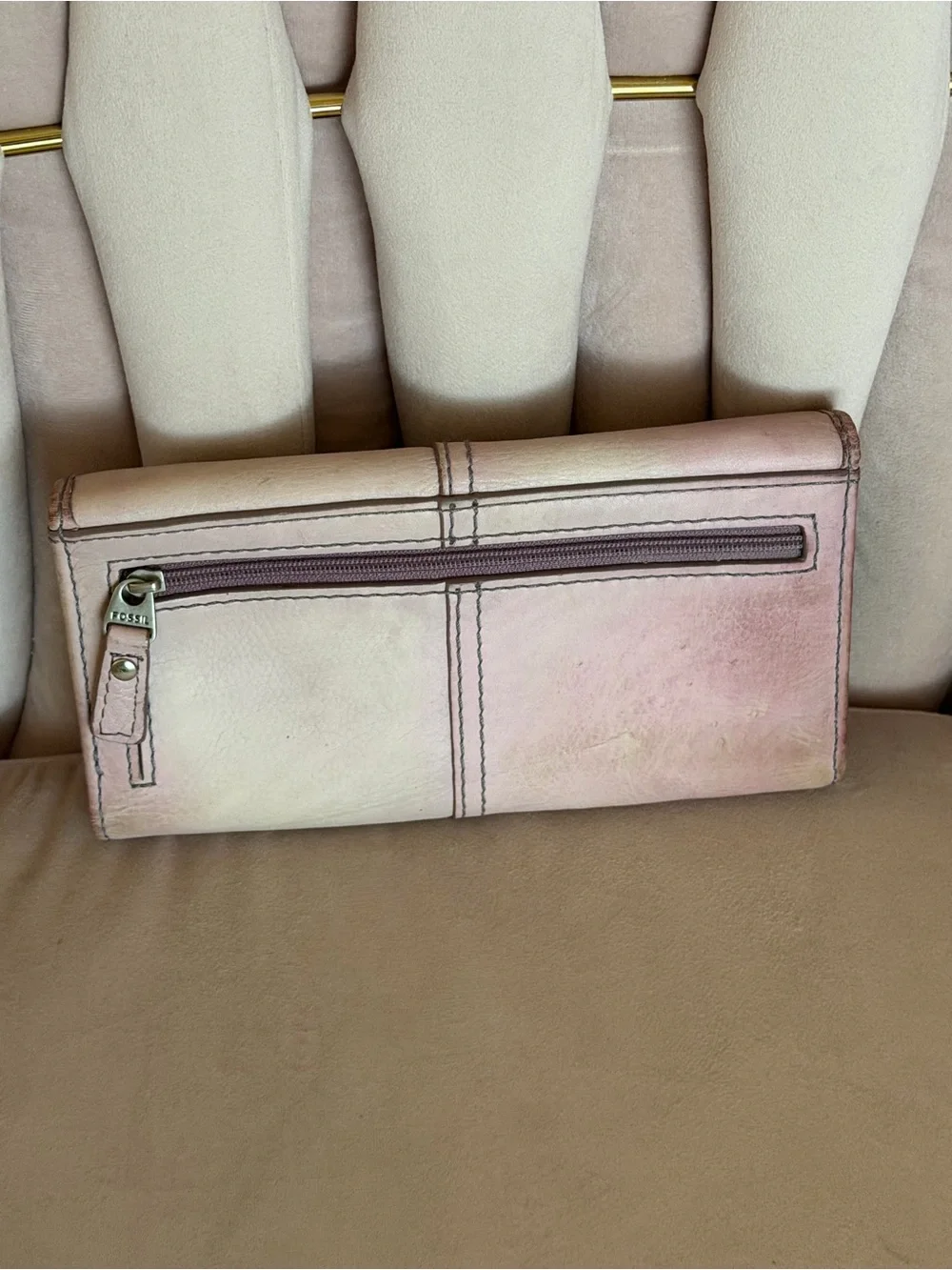 Fossil Pale Pink Leather Foldover Wallet with Silver-Tone Lock